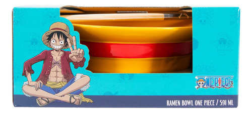 Bowl Ramen One Piece Sombrero Luffy Con Palillos Chinos Color Amarillo