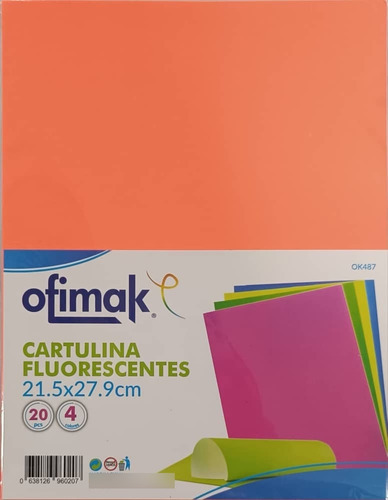 Cartulinas Fluorecentes 21.5x27.9cm Paqx20 Ofimak 