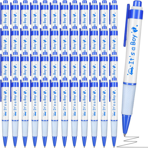 48 Bolígrafos Retráctiles Azules Baby Shower, Es Niñ...