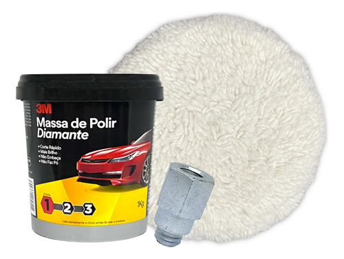 Kit Polidor 3m Diamante + Boina Lã Branca 7  + Adaptador