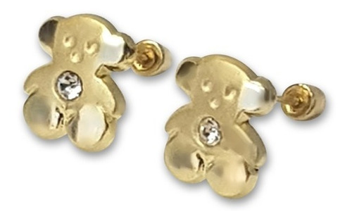 Aretes Osito Con Piedra Dama Oro Macizo 10k- Envío Gratis