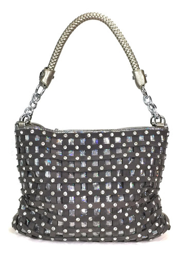 Zzfab Sparkle Rhinestone Suede Hobo Bolso Pewter Grande