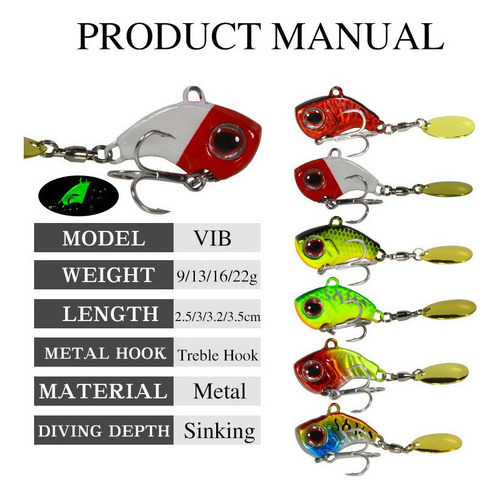 6pc 13g Metal Vib Isca De Pesca Isca Spinner Afundando Giran