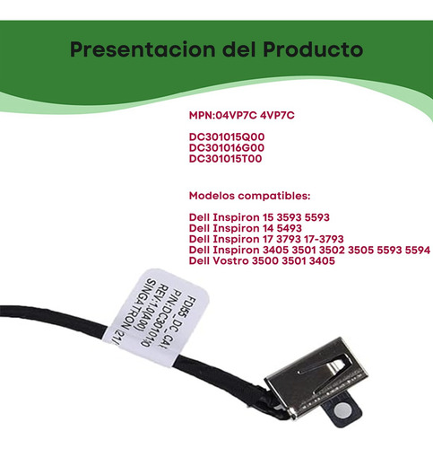 Dc Power Jack Carga Dell Vostro 3401 3405 4vp7c Dc301016f00
