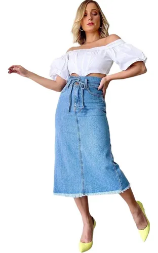 Saia Jeans Midi Clochard Susy Galileia sem Elastano