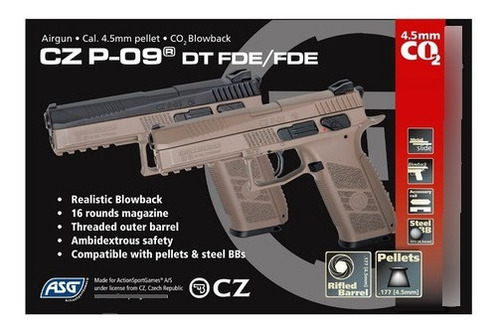 Imagen 4 de 9 de Pistola Asg Cz P09 Coyote Co2 4.5mm Gas Bback Balines Aire