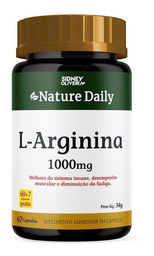 L-arginina 1000mg Nature Daily 60 Cáps + 7 Sidney Oliveira