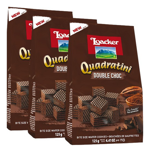 3x Waffer Loacker Quadratini Double Choc 125g