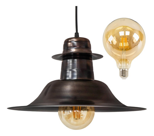 Lampara Colgante Cobreada + Lampara Led Filamento Vintage