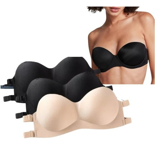 3 Pieza Brasier Sin Varillas Strapless Invisible Push Up Bra