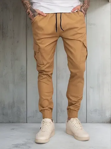 Calça Cargo Jogger Masculina 6 Bolsos Sarja Casual Slim