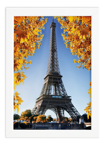 Quadro Foto Paris Torre Eiffel E Flores Moldura Branca 22x32