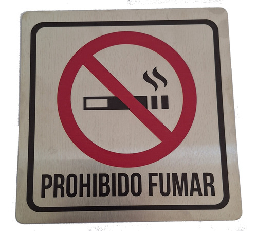 Cartel Prohibido Fumar Acero Inox 20  X 20 Cm Laser Color  