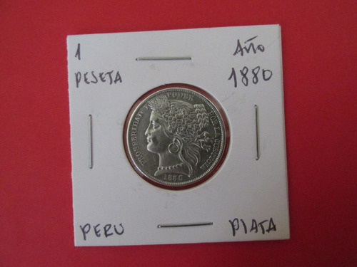 Antigua Moneda Peru 1 Peseta De Plata Año 1880 Escasa