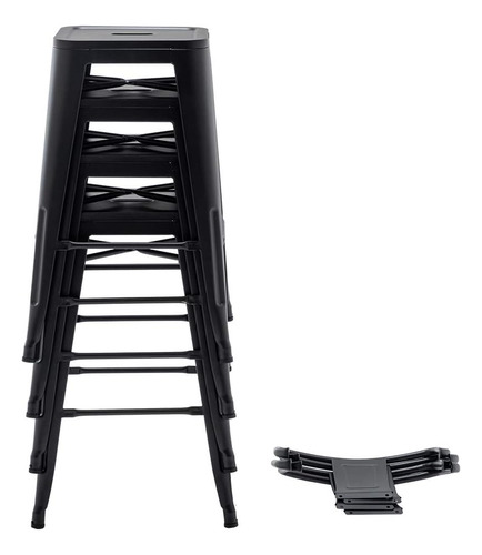 Juego De 4 Taburete Metálico Apilable Industrial Moderno Par