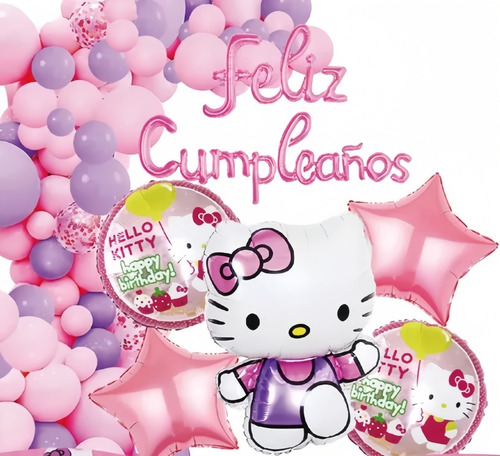 Kit 60 Globos Para Hello Kitty Decoración Cumpleaños Fiesta