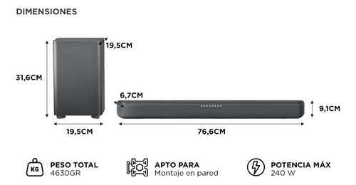 Barra De Sonido Philips Tab530977 Con Subwoofer Inalámbrico