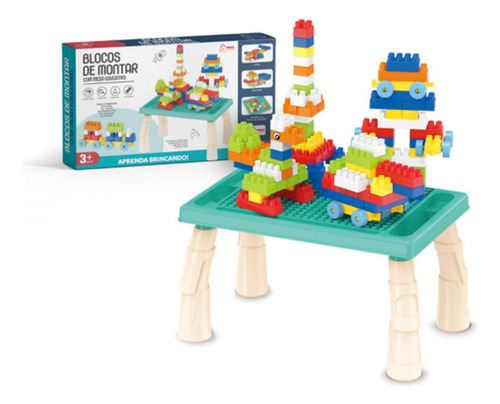 Mesa infantil educativa con bloques de montaje Mega Shopping color azul