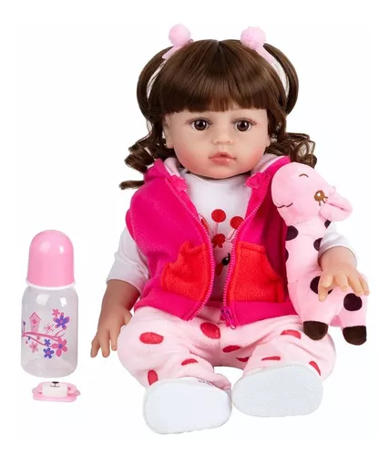 Boneca Bebê Reborn Girafinha Menina De Pano Olhos Castanhos