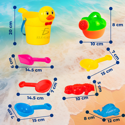 Kit Juguetes Playa Arena Cubeta Pato Pala Moldes Animales