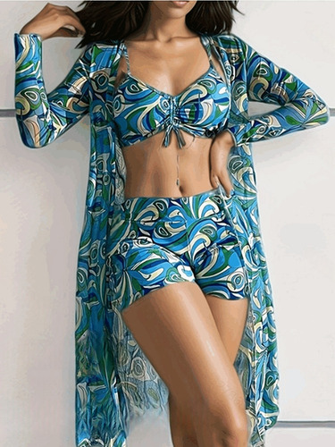 Conjunto De Bikini De 3 Piezas Estampado Retro Bohemio