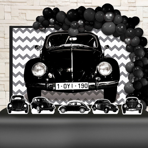 Kit Painel + Displays Festa Infantil Fusca Preto