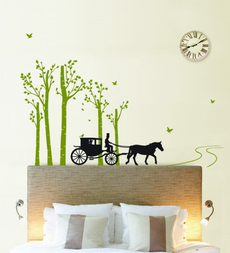 Vinilos Decorativos Carruaje Antiguo Con Caballo Y Arboles