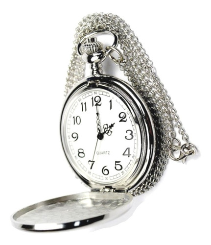 Reloj De Bolsillo Vintage Plateado Con Cadenilla