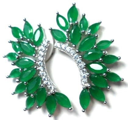 Mmb-brincos Ear Cuff Prata 925 Jade Tom Esmeralda Zirconias