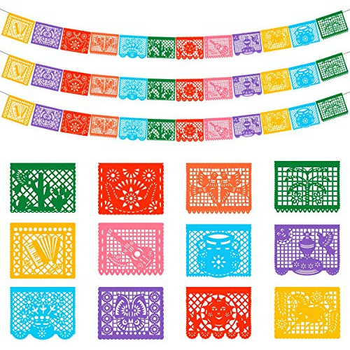 3 Paquetes De Pancartas Mexicanas, Pancarta De Papel Picado 