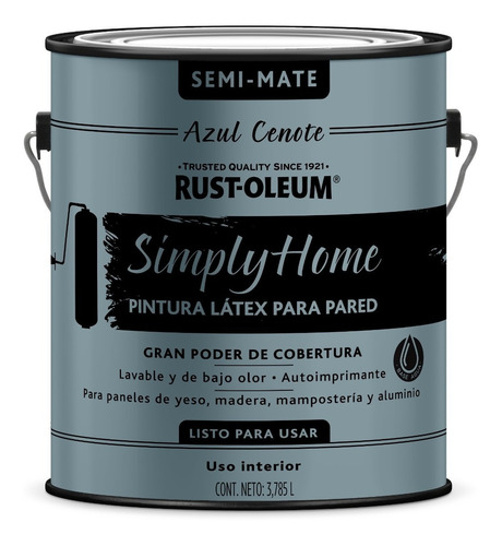 Pintura Látex Para Pared Simply Home 3,785 L Rust Oleum Color Azul Cenote Semi Mate