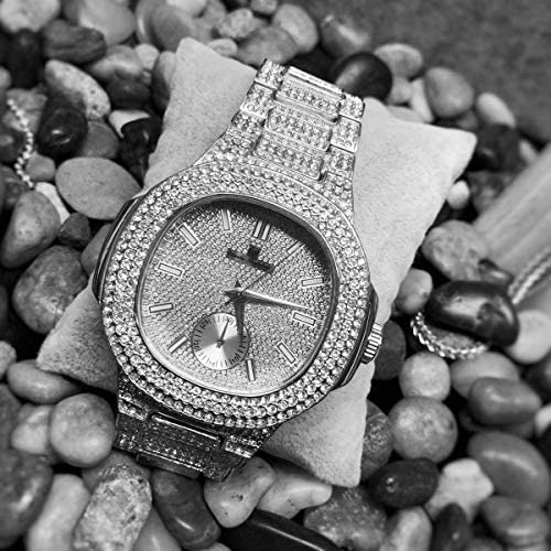 Charles Raymond Bling-ed Out Pulsera Cubana Con Reloj De Hip
