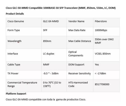 Sfp Glc-sx-mmd 1000base-sx Cisco Nuevos Originales Factura