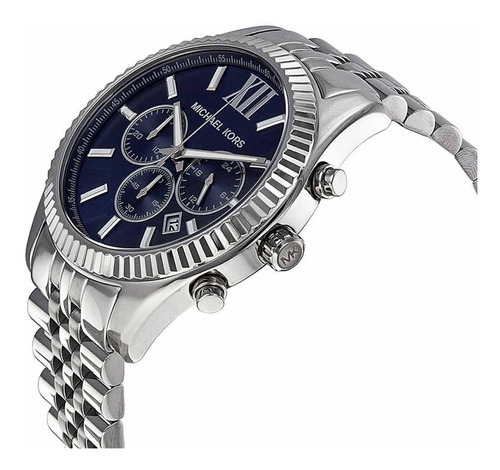 Reloj Michael Kors Lexington Mk8280 Hombre Original Color De La Correa Plateado Color Del Bisel Plateado Color Del Fondo Azul Marino