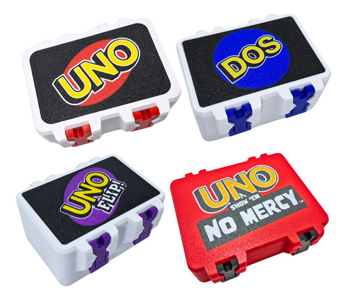 Pack 4 Cajas Para Cartas Uno + 4 Soporte Cartas + 3d Makeme