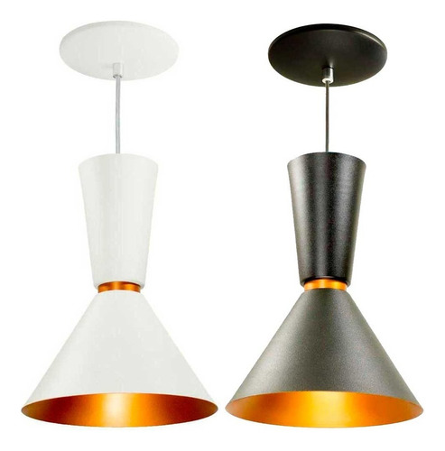 2x Pendente Lustre Rio Alumínio 31cm Balcão Mesa St836 Estrutura Branco Com Interior Cobre