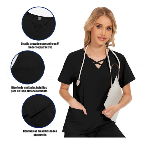 Filipinas Médicas Pijama Quirúrgica Scrub Jogger Uniforme Negro Xxl