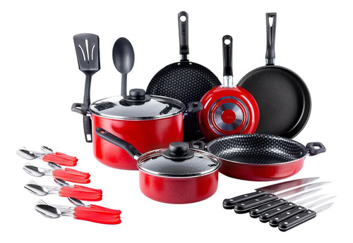 Batería Cocina Ekco 32 Piezas de Aluminio Antiadherente Rojo