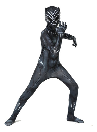 Fantasia Meninos Pantera Negra Black Panther Macacão Máscara
