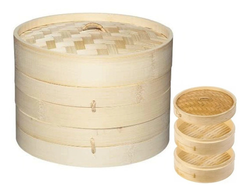 Vaporera Bambu Olla Vaporera De Bambu 20cm 2 Niveles Cocina