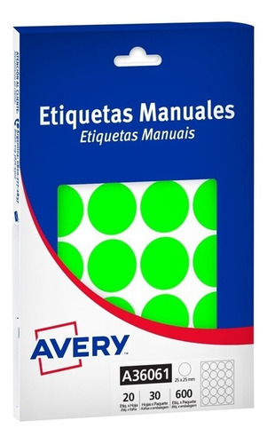 Etiquetas Avery Redonda 25 Mm. Verde Fluo 36061