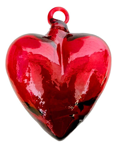 Corazón Rojo Vidrio Soplado Artesanía Argolla 18 Cm Y378