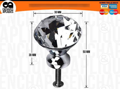 Imagen 2 de 4 de Botón Cristal Tiradera Cromo 30 Mm Precio X Par (iva Inclui)
