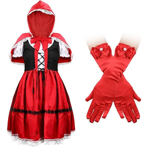 Disfraz Caperucita Roja Para Niñas Vestido Halloween Con Laz