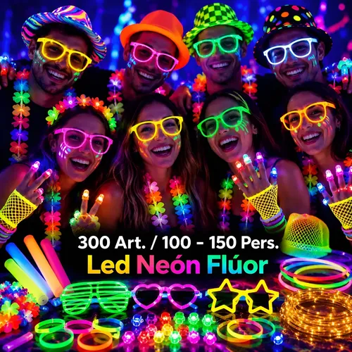 Combo Cotillón Luminoso 300 Art. 100/150 Personas Flúor Led