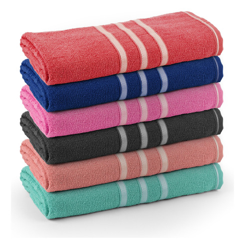 Kit 5 Toalhas De Banho Sortidas 68x125 Grossa Varias Cores Elegante Design Moderno Com Linhas Casa Laura Enxovais