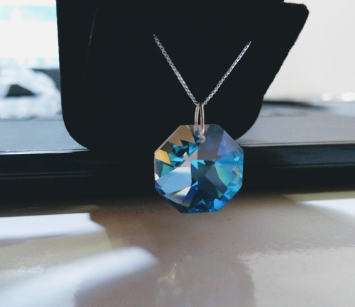Imagem 5 de 7 de Colar Castanha Cristal Swarovski Blue Boreal 2,0cm Prata 925
