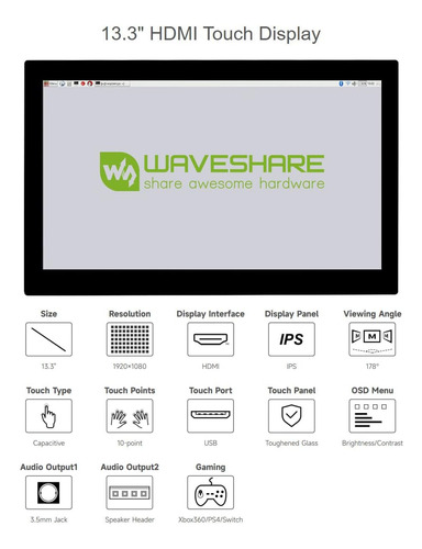 Waveshare De 13.3 Pulgadas Capacitive Touch Screen Lcd Compa