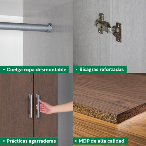 Closet Armario Estructura En Mdp Con 6 Puertas Y Cajones Moderno Color Café Kingshouse