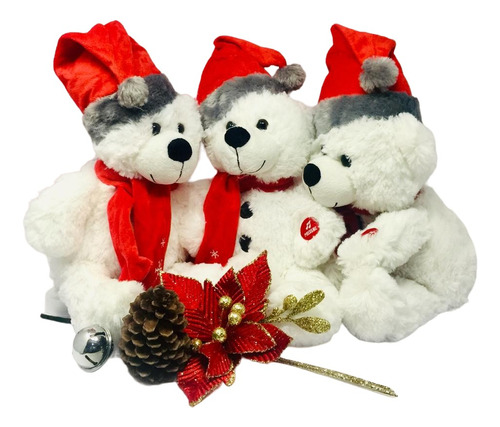 Osos De Peluche Chillon Navideño Paquete De 3pz 30cm